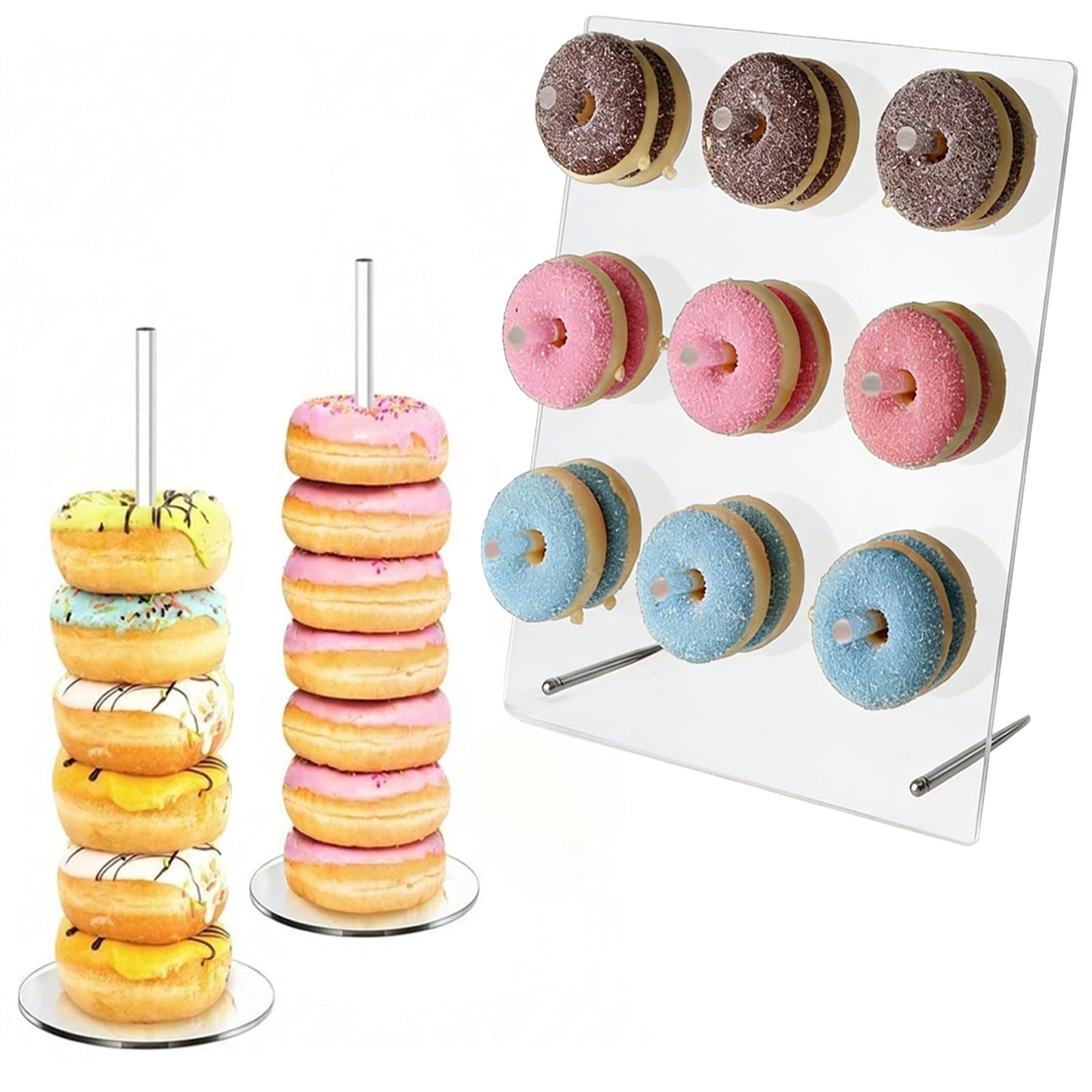 Hazyore Transparent Donut, 3 Piece Set Transparent Donut, Holder Dessert Table Decoration Prop, Perfect For Parties Wedding Christmas Birthday & New Year