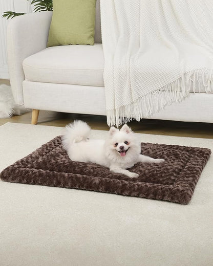 Washable Dog Bed Mat Crate Pad Soft Fluffy Pet Kennel Beds Dog Sleeping Mattress for Large Jumbo Medium Small Dogs, 30 x 19 Inch, Brown