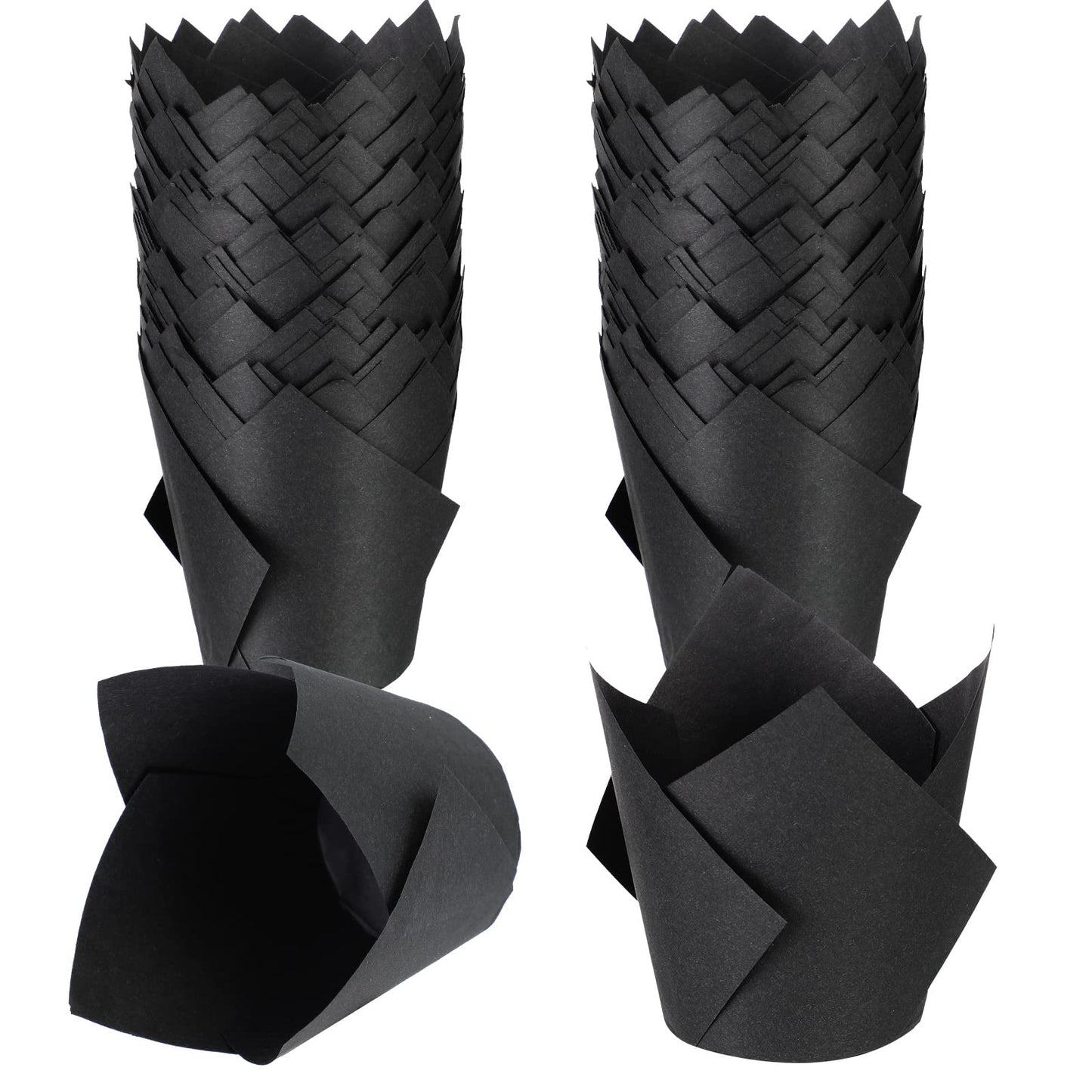Jutom 200 Pack Tulip Cupcake Liners Paper Baking Cups Greaseproof Muffin Liners Grease Resistant Cupcake Wrappers for Weddings Birthday Cake Balls Muffins Candy Jelly Party(Black)