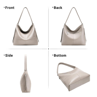 Morriloom Genuine Leather Hobo Bags for Women Crossbody Purses Work Tote Bag Designer Shoulder Handbags with 2 Straps, Gray