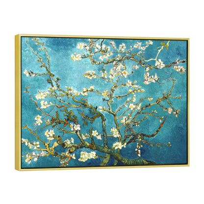 Wieco Art Framed Wall Art Canvas Prints of Almond Blossom by Vincent Van Gogh Paintings Reproduction Abstract Artwork for Wall Decor Golden Frame