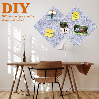 HULAVO Square Felt Cork Bulletin Board Tiles, Self Adhesive DIY Felt Pin Board for Wall 30" x 20" with 35 Pushpins for Office School Home Wall Decor Stickers Memos Photos Display (Light Grey)