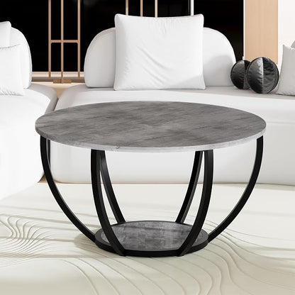 HOMERECOMMEND Round Coffee Table with Storage,2-Tier Wood Coffee Table for Living Room, Sofa Tables for Home Office,Grey
