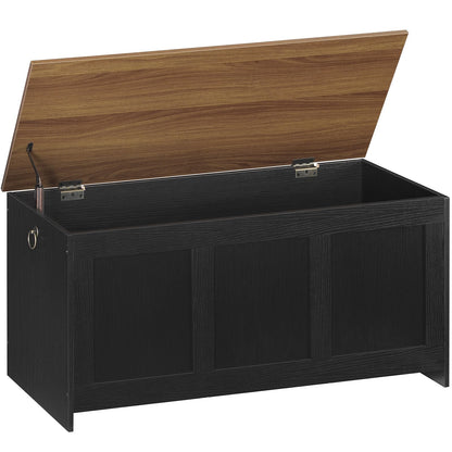 HOOBRO Storage Bench, 39.3" Retro Wooden Storage Chest, Wooden Storage Trunk, Toy Chest with Lift Top, Multifunctional Entryway Organizer, for Entryway, Living Room, Black and Walnut BH141CW01G1