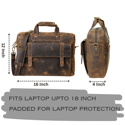 HULSH Genuine Leather briefcases for men 17 inches computer bag for mens | Laptop bag, Work bag, Business and Office Bag (Brown)