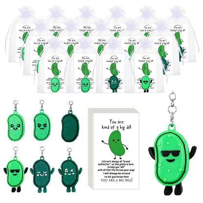 Gerrii 24 Sets Green Cucumber 3D Fidget Keychains with Inspirational Cards Bulk 3D Press Stress Relief Sensory Keychain Gifts Employee Appreciation Positive Gifts for Coworkers Teacher