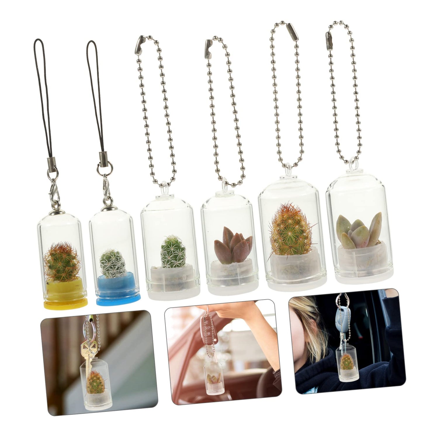 POPETPOP 6pcs Glass Terrarium Keychain for Air Plant Hydroponic Decor Keychain Accessory