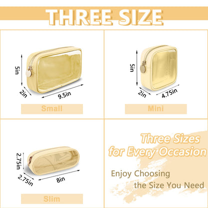 UIXIZQ Clear Small Makeup Bag with Zipper, Nylon&PVC Cosmetic Travel Bag Preppy TSA Approved Toiletry Bag for Women Girls, Transparent Waterproof Makeup Pouches Cute Travel Bag for Purse(Small-Beige)