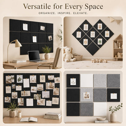 Baysola Felt Bulletin Board Panels 48 x 36 Inch Self Adhesive Wall Tiles Cork Board Alternative for Office Classroom Photos Notes 12 Pack