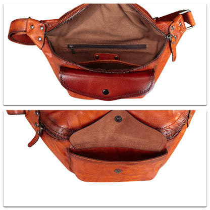 Genuine Leather Fanny Pack for Women and Men Vintage Real Leather Sling Bag Crossbody Bag Fashion Waist Bag Chest Purse (DarkBrown)