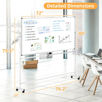 WALGLASS Rolling Whiteboard on Wheels, 72"x40" Double-Sided Dry Erase White Board with Stand, Large Magnetic Whiteboard, Giant Portable Standing Board for Office, School, Home, Classroom 6 x 3.33 ft