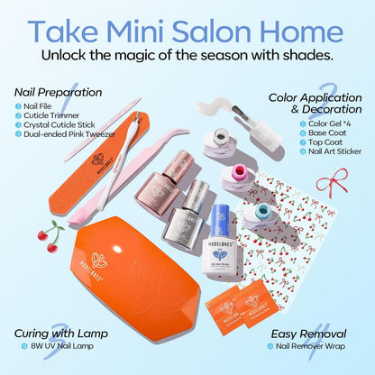 Modelones Gel Nail Polish Kit with UV Light, Milky White Nude Glitter Pink Red Gold Fall Metallic Manicure Set with Base Top Coat Star Stickers 4 Colors Gel Mini Salon Nail Art Gift for Women Girl