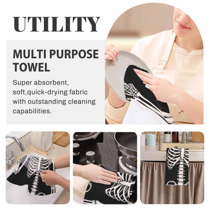 Gakycpen Human Skeleton Posing Kitchen Towels Spooky Halloween Soft and Super Absorbent Dish Towels 2 Pack 16 X 24 Inches