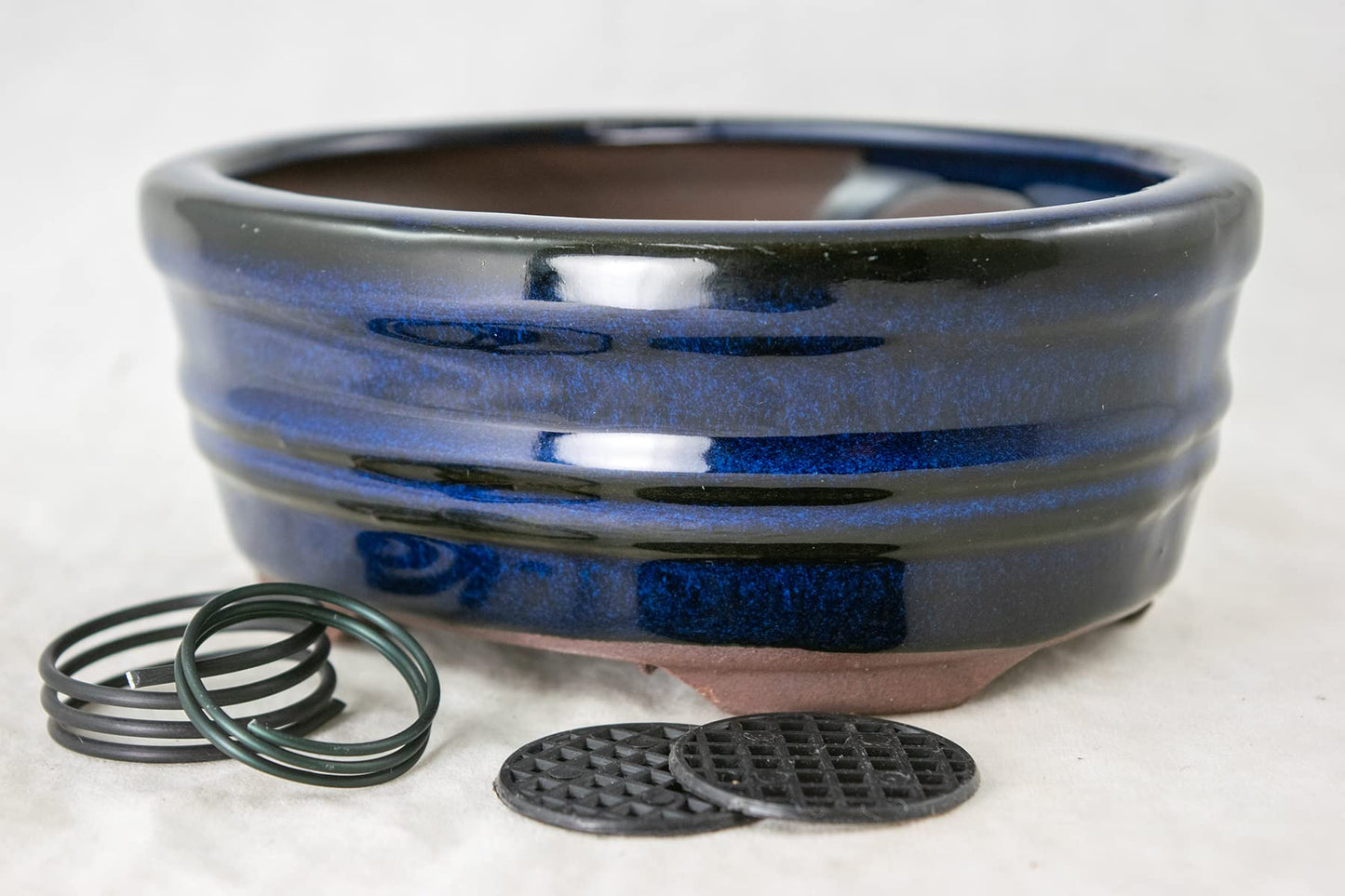 Calibonsai Oval Shohin Bonsai Pot, Cactus & Succulent Planter + Mesh 6"x 4.5"x 2.5" - Blue Stain Glazed