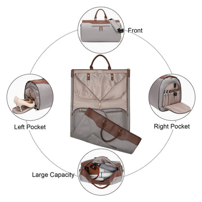 Modoker Convertible Garment Bag with Shoulder Strap, Carry on Garment Duffel Bag for Men Women - 2 in 1 Hanging Suitcase Suit Travel Bags, Caramel