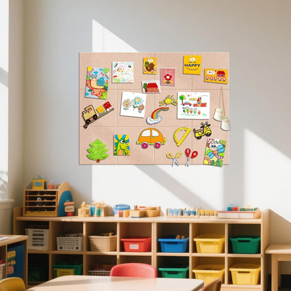 TSJOFFICE Large Cork Board for Wall - 48" x 36" Bulletin Board with 50 Pushpins for Office Decor, Pin Board 12 Pack Felt Wall Tiles with Safe Removable Adhesive Tabs, Corkboard for Home - Cinnamon