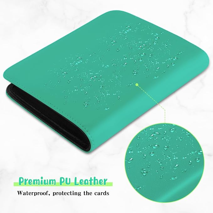 Jumbo Card Binder – Oversize Ringless PU Leather Collector Card Binder with 60 Card Holders, Premium Storage Album for Game Cards (5.7'' x 7.9''), Aqua Blue