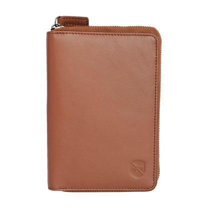 ALLEN & MATE 100% Leather Passport Holder for Travel RFID Blocking Passport Wallet for Men & Women - Zippered Compact Travel Document Organizer Fits Cash, Cards, SIM, ID and Tickets