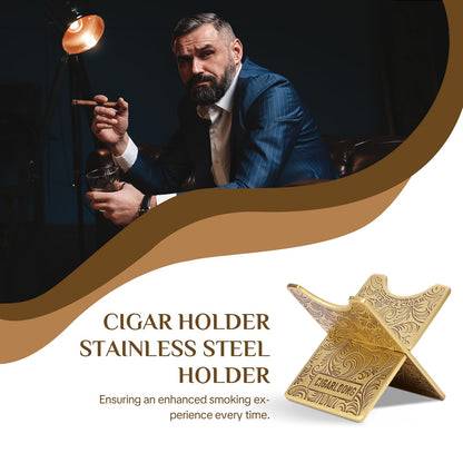 Cigar Stand Rest,Portable Detachable Cigar Stand Holder with PU Leather Case for Travel Outdoor Indoor,Gift for Men (Bright gold)