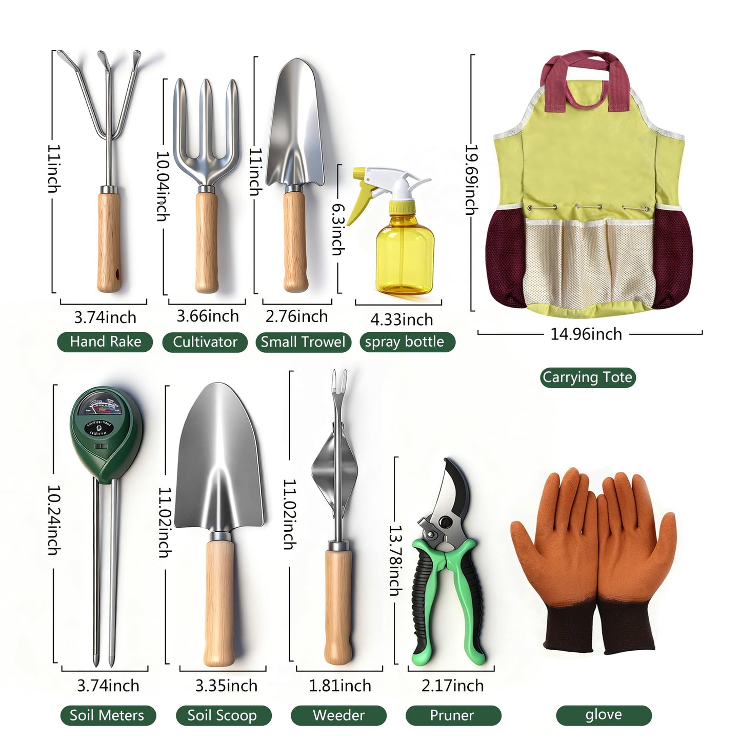 10-Piece Premium Gardening Tool Set—Includes A Moisture Meter, Heavy-Duty Rust-Resistant Stainless Steel Tools with A Storage Carry Bag. The Perfect Gardening Gift for Both Men and Women (Pink)