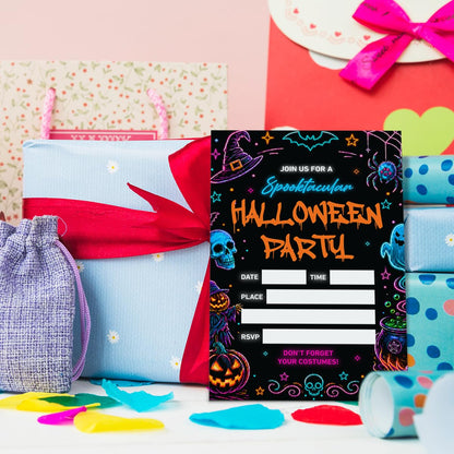Weifuju 20 Pack Neon Spooky Halloween Party Invitations with Envelopes
