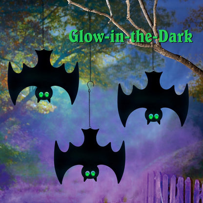 Outdoor Metal Bats, Halloween Decoration, Glow-in-The-Dark Hanging Bats, Silhouette Pendant Outdoors, Halloween Decorative Animals, Set of 3