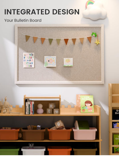 Fluxynara Foldable Cork Board Alternative, Felt Bulletin Board 35.4" x 23.6" Oatmeal Frame with 24 Adhesive Tabs, Pin Board for Home Office, Classroom, Entryway, Kitchen Wall Decor—Deep Camel
