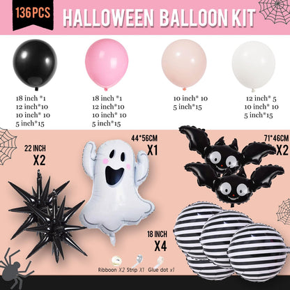 Summerween decorations with Pink black orange balloon garland arch kit bat ghost mylar foil balloons for girl baby shower happy boo day spooky one 1st birthday Halloween Trunk or Treat Car Decorations