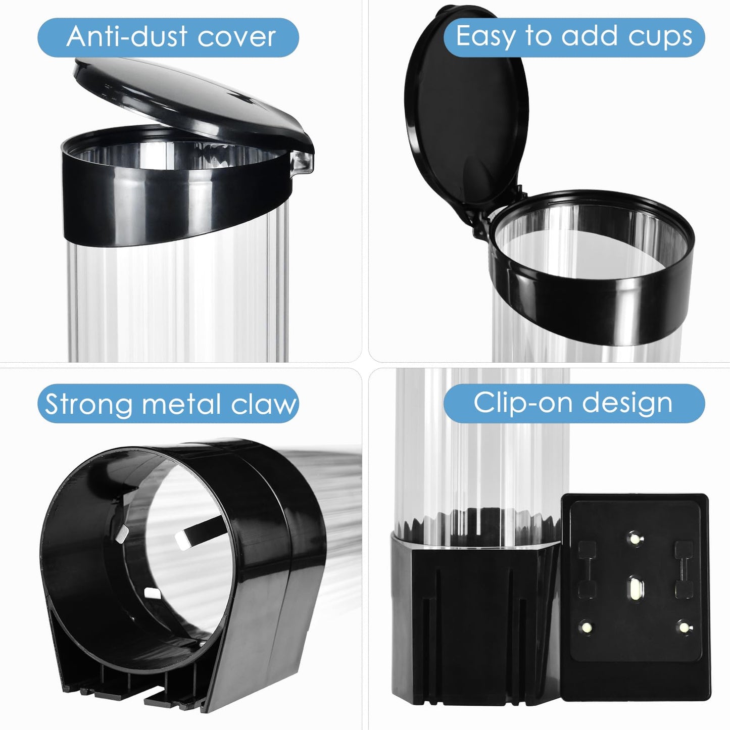 Samhe Cup Dispenser Water Dispenser Cup Holder Pull Type Paper Automatic Remover 7oz - 12oz Cone or Flat Bottom Cups for Home Office Hospital (Black, Large)