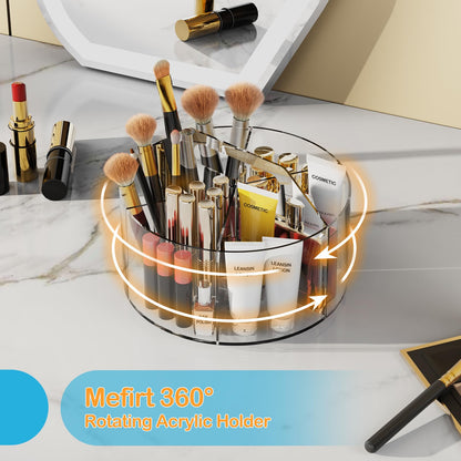 Mefirt Acrylic Pen Holder, 360 Degree Rotating Pen Organizer, Rotating Desk Acrylic Office Organizer with 6 Compartments, Marker Organizer for Kid, Crayon Caddy School Art Supply Storage Organizer