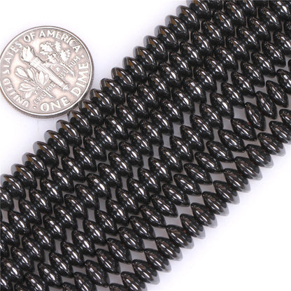 HAAMIIQII 160pcs 8mm Natural Black Hematite Loose Gemstone Beads Rondelle Shape Spacer Stone Beads for Jewelry Making DIY Bracelets Necklaces Crafting