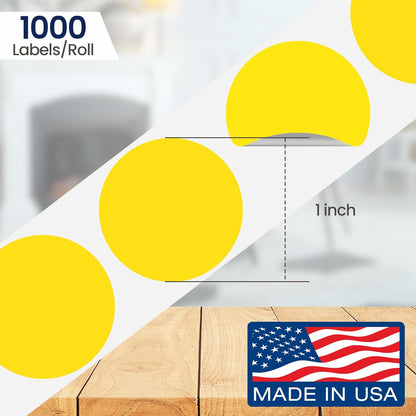 Perco Yellow 1-Inch Round Circle Dot Sticker Labels with Removable Adhesive – 1,000 Labels per Roll – Versatile, Vibrant Colors, Reliable Hold, No Residue, Perforated for Convenient Use – Made in USA