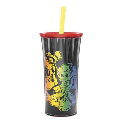 Zak Designs Disney Halloween Rainbow Collection Double-Wall Insulated Plastic Tumbler for Cold Drinks, Travel Cup with Splash-Proof Straw Lid Made with Durable Materials (Mickey and Friends, 20 oz)