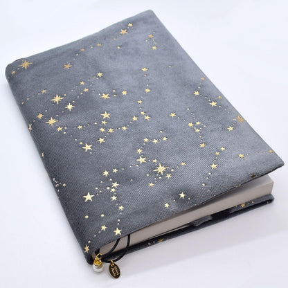 BLBMH A5 Journal Cover | Non-Stretch Fabric Notebook Cover with Bookmark, 5.5x8.3 Washable Privacy Protector for Paperback Bible Hardcover, Gift for Women - Velvet Grey