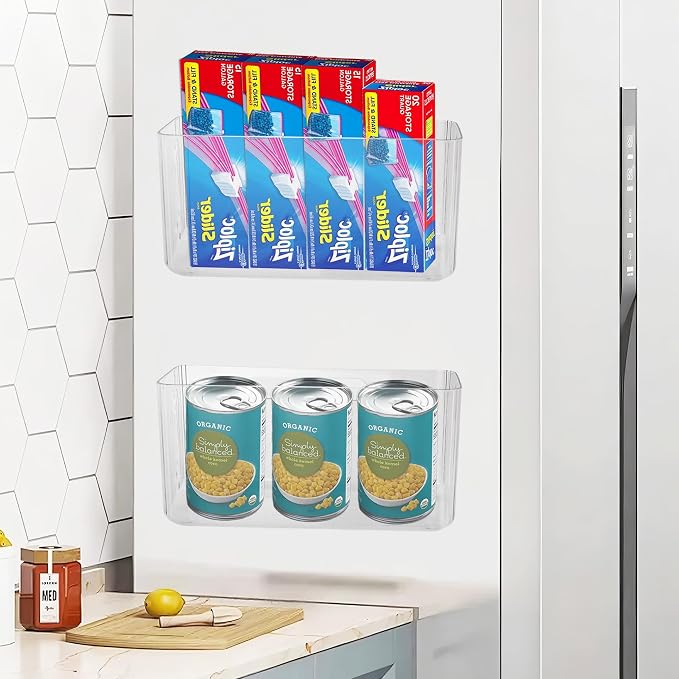 Klmnop 2 Pack Adhesive Mount Cabinet Door Organizer, Kitchen Foil and Plastic Wrap Holders, Cling Wrap Wall Organization for Kitchen, Pantry, Bathroom, Office, Craft Room, Garage(Clear)