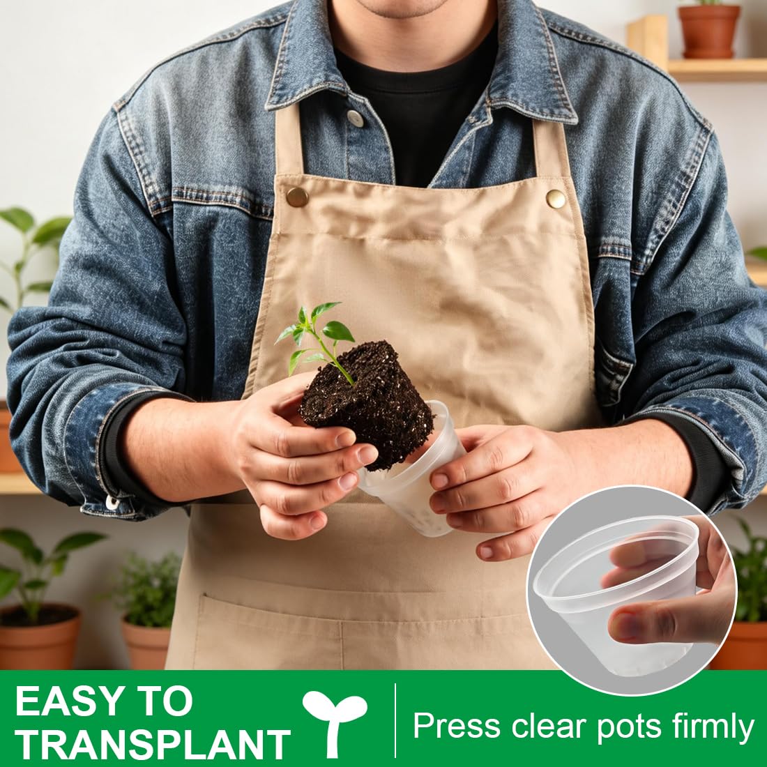 BTPLASTIK 50 Pack 3 Inch Clear Nursery Pots with Drainage Hole, Small Transparent Seed Starter Pots, Sturdy Plastic Plant Pot for Planting Seedlings Vegetables Flowers (3Inch-50P)