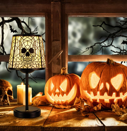 Skull and Crossbones Table Lamps, Black Base with Decorative Shade, 3-level brightness touch Halloween Gothic style table lamp, suitable for/bar/restaurant/bedroom/decorative lighting, 2 packs. ﻿