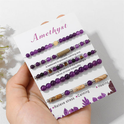 5Pcs Amethyst Bracelet for Women 4mm Amethyst Crystal Bracelet Stackable Beaded Bracelets Gemstone Bracelets Purple Beaded Bracelet Stretch Bracelets Amethyst Jewelry for Women