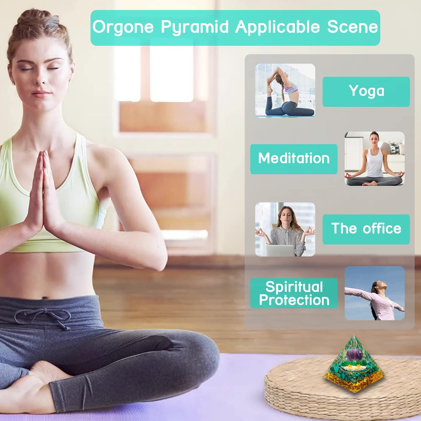 Orgonite Pyramid, Natural Amethyst Malachite Orgone Pyramid, Protection Crystals Energy Generator for Stress Reduce Meditation, Attract Wealth Lucky