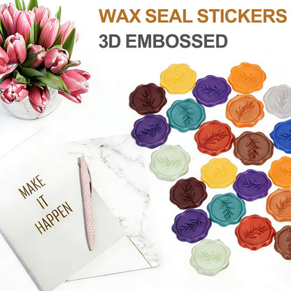 PATIKIL Wax Stamp Stickers, 100Pcs Wax Seal Stickers 3D Embossed Self-Adhesive Envelope Seals Foliage Pattern for Wedding Invitations Gift Wrapping Party DIY Craft, Bright Silver
