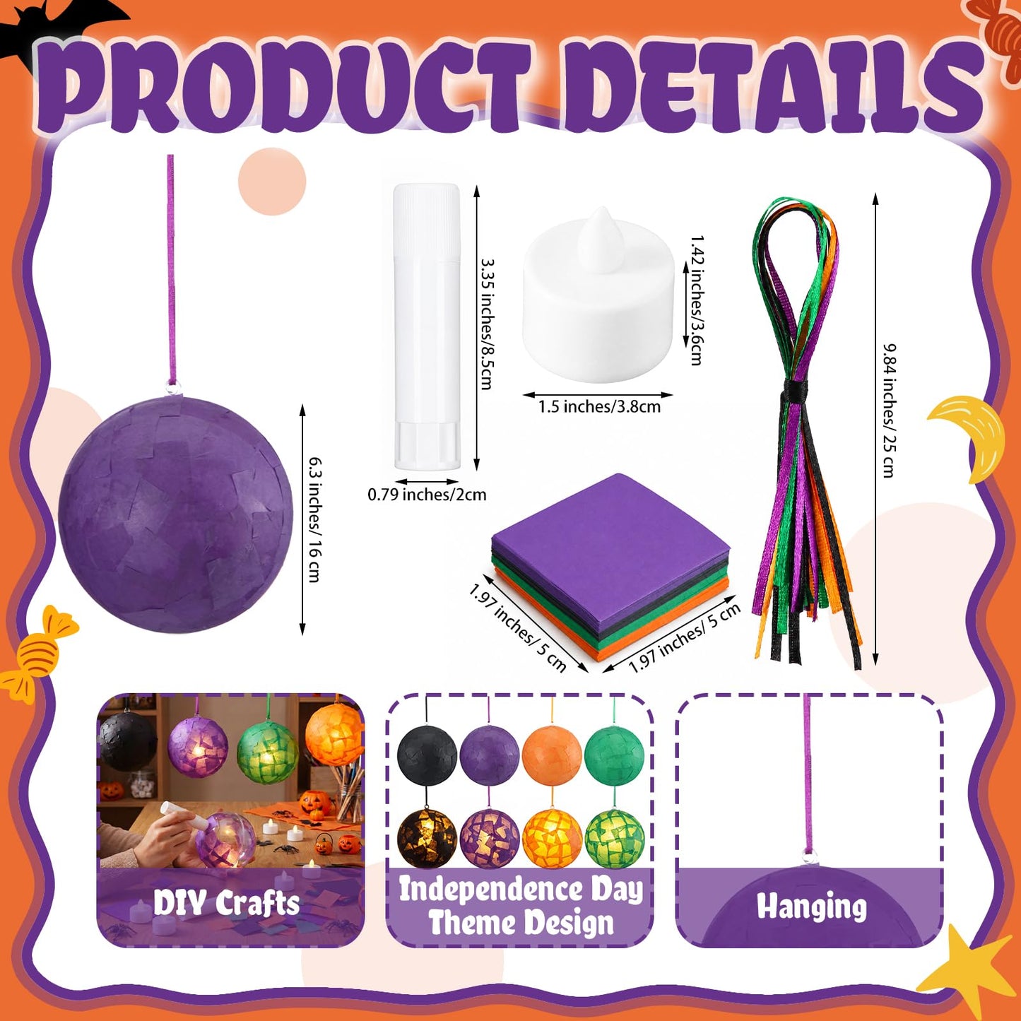 Simgoing 12 Sets Halloween Crafts with LED Candlelight DIY 3D Tissue Paper Lantern Hanging Decoration Suncatchers Lanterns Craft Kits for Halloween Party Decors Home Activity