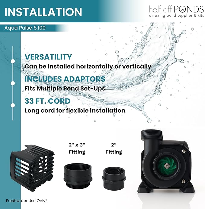 HALF OFF PONDS Submersible Water Pump, 6,100 GPH Pond Pump with 33FT Power Cord and 24FT Max Head, 354W Ultra Quiet Energy Efficient Pump for Koi Pond, Fountain, Waterfall, Water Garden, Skimmer
