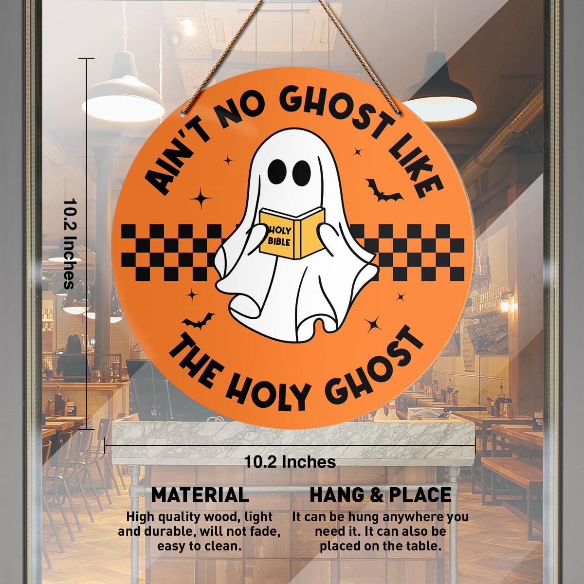 Fall Halloween Decor Sign, Ghost Door Sign, Rustic Welcome Plaque, Halloween Religious Ghost Home Decor, Bible Verse Front Porch Sign, Christian Gifts for Women Men