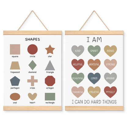 EliteSign Educational Preschool Learning Posters, Shapes Poster for Toddlers, Self-encouraged Banner Wall Hanging Posters Decor for Classroom Playroom Nursery Kids Room, 12x17 Inch Set of 2