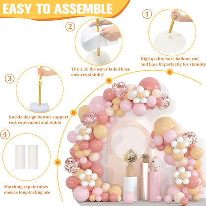 Bazen Upgraded 8.2ft & 5ft Balloon Arch Kit Glod Free Bending Shape Deformation Balloon Column Stand Half Arch Balloon Stand with Base Balloon Arch Frame for Wedding Baby Shower Birthday Decoration