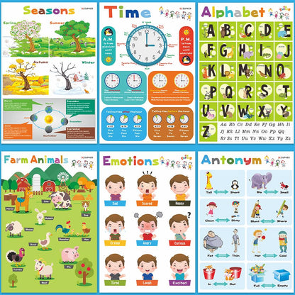 SK SUPKER 18 Toddlers Educational Learning Posters Classroom Wall Decorations Preschool Teaching for Baby Kids Teaching Numbers, ABC Alphabet Chart, Shapes, Days of The Week