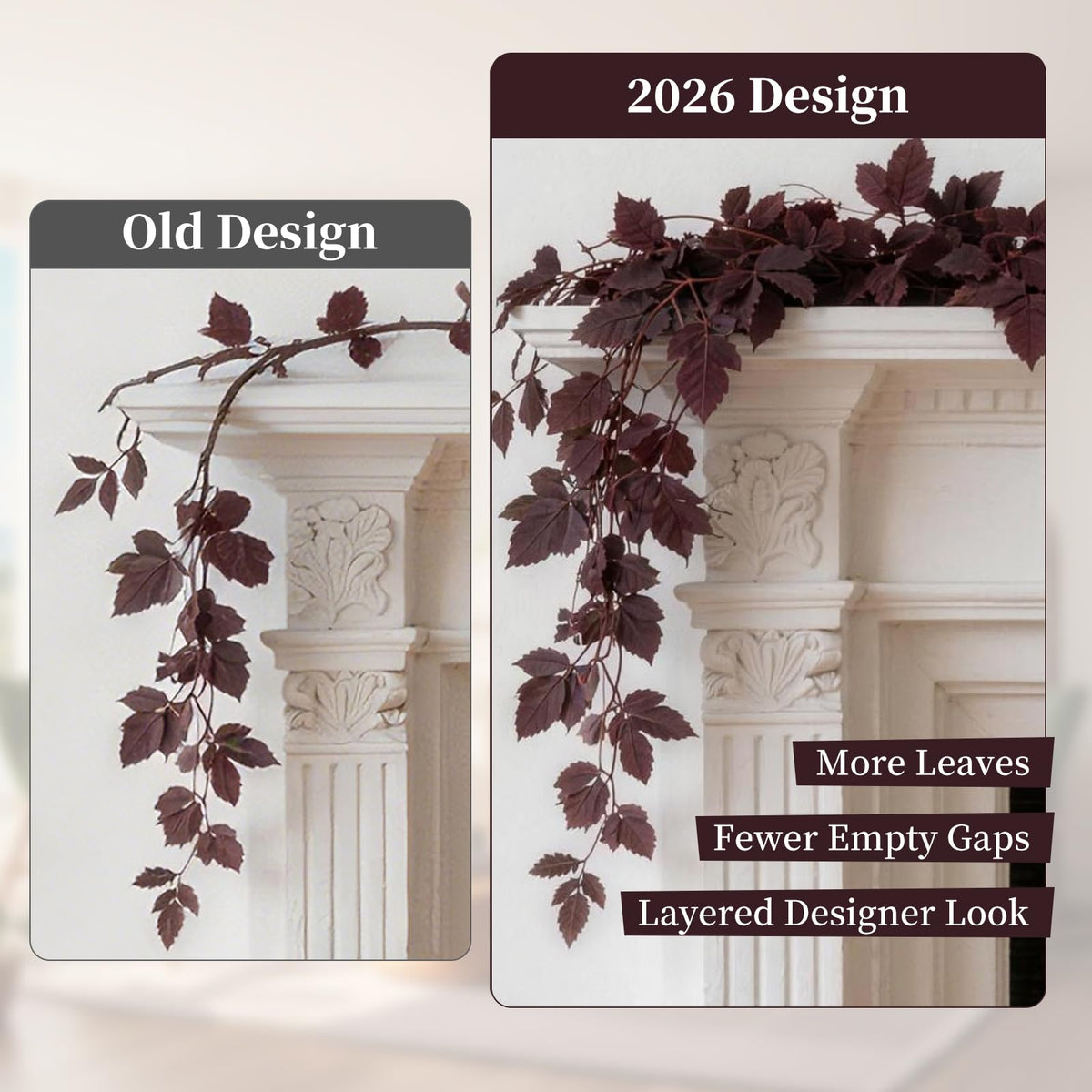 Fall Decorations for Home-6FT Dark Plum Fall Garland, Fuller Artificial Autumn Leaf Garland for Mantel, Fireplace, Table, Moody Thanksgiving Halloween Decor with Flexible Branches for Indoor Styling