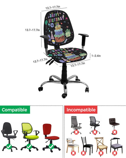 LiDU Happy Birthday Office Chair Cover - Stretch Rotating Computer Chair Seat Back Covers, Birthday Gifts Cake Balloons Black Desk Chair Covers Stretchable Office Chair Slipcovers Protectors