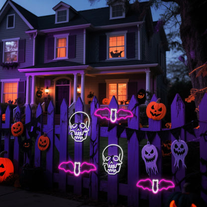 Flickering 13.5" Skull Neon Sign, 396 LED Pre-lit Skull Lights Plug in Hanging Scary Spooky Outdoor Halloween Decor for Yard, Porch, Garage, Party - Cool White　(No Constant Light)