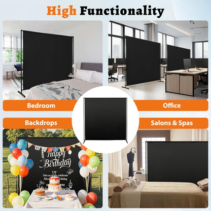 Room Divider Single Panel, 71''W x 71''H Height Adjustable Large Room Divider Panel for Office, Fabric Portable Privacy Screen Wall Divider for Room Separation, Black Freestanding Partition Separators